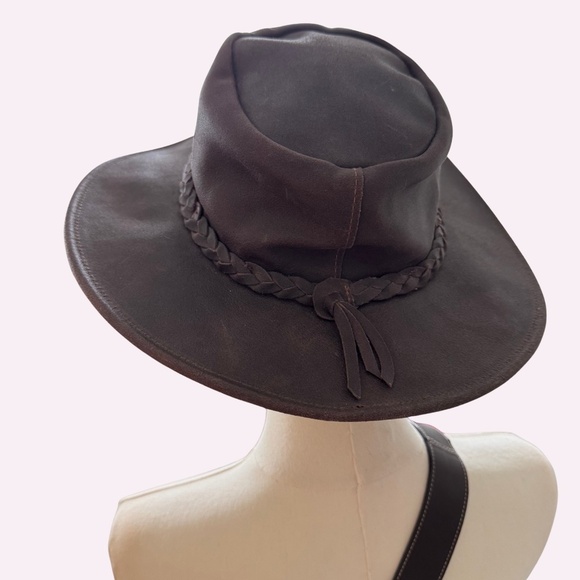 Minnetonka The Fold Up Genuine Leather Hat Dark Brown Size Large - Picture 3 of 4